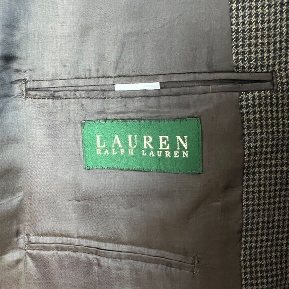 Lauren Ralph Lauren Blazer Jacket Mens 42L Houndstooth Two Button Brown Navy - Picture 8 of 16